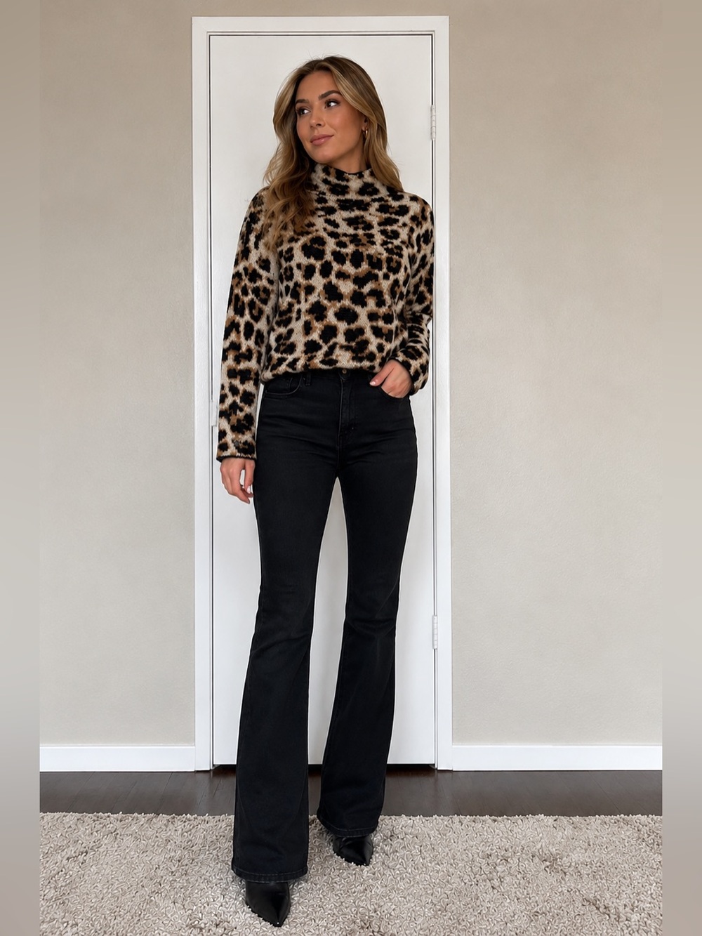 DKNY Leopard Mock Neck Sweater Extra Small